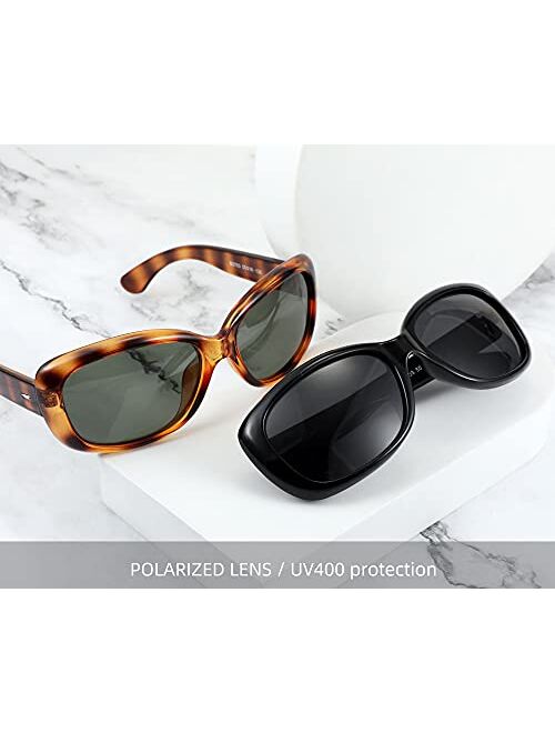 FEISEDY Vintage Square Polarized Sunglasses for Women Men Havana Thick Wrap Around Sun Glasses UV400 B2703