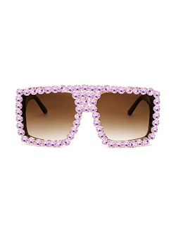 Square Diamond Sunglasses for Women Retro Fashion Shiny Rhinestone Sun Glasses B2916