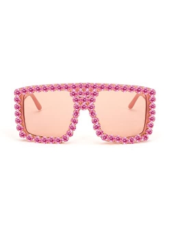 Square Diamond Sunglasses for Women Retro Fashion Shiny Rhinestone Sun Glasses B2916