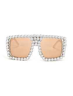 Square Diamond Sunglasses for Women Retro Fashion Shiny Rhinestone Sun Glasses B2916