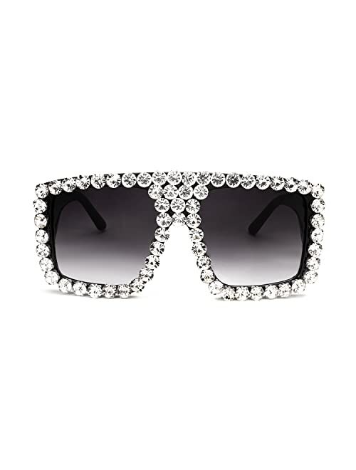 FEISEDY Square Diamond Sunglasses for Women Retro Fashion Shiny Rhinestone Sun Glasses B2916