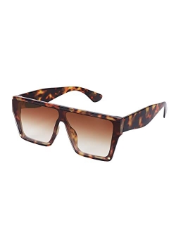 Square Oversized Sunglasses Women Men Trendy Thick Frame Flat Top Shield Rimless Shades B2798