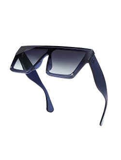 Square Oversized Sunglasses Women Men Trendy Thick Frame Flat Top Shield Rimless Shades B2798