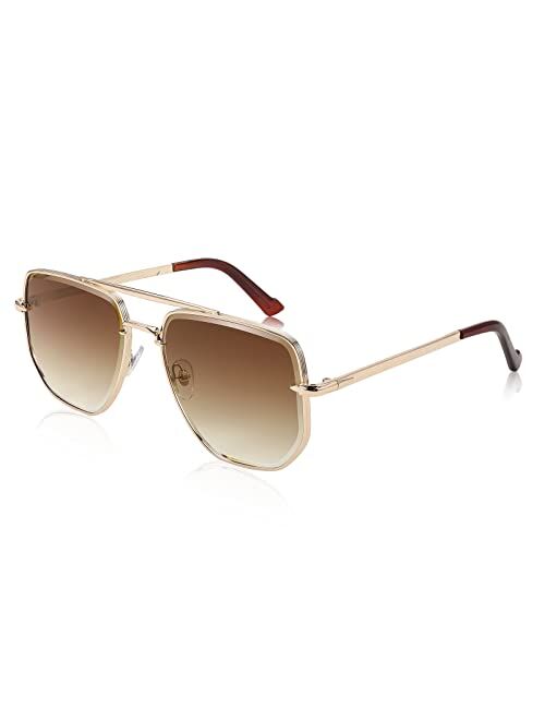 FEISEDY Men Women Retro Oversized Square Pilot Sunglasses Metal Temple Vintage Pilot 70s Sun Glasses B2935