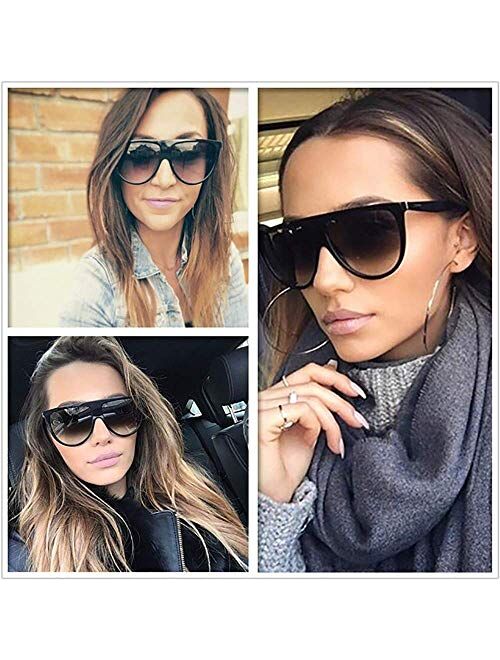 FEISEDY Men Vintage Flat Top Large Square Pilot Women Sunglasses Oversized Square Thin Plastic Frame B2499