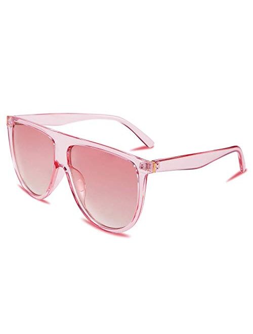 FEISEDY Men Vintage Flat Top Large Square Pilot Women Sunglasses Oversized Square Thin Plastic Frame B2499