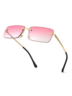 Vintage Rimless Sunglasses Rectangle Frameless Candy Color Glasses Women Men Spring Hinge B4063