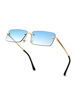 Vintage Rimless Sunglasses Rectangle Frameless Candy Color Glasses Women Men Spring Hinge B4063