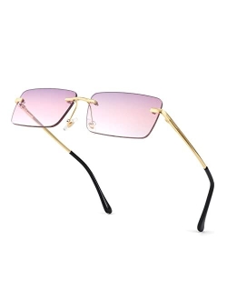 Vintage Rimless Sunglasses Rectangle Frameless Candy Color Glasses Women Men Spring Hinge B4063