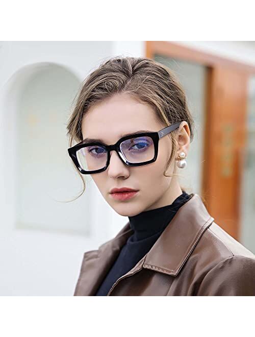 Rmerom Blue Light Glasses for Women Men Fashion Classic Square Eyewear Thick Non Prescription Glasses Frame