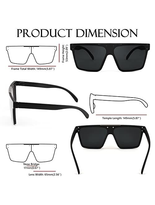 FEISEDY Flat Top Shield Sunglasses for Women Men Square Rimless One Piece Shades UV400 B2910