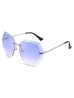 Women Oversized Rimless Sunglasses Diamond Cutting Lens Sun Glasses B2569