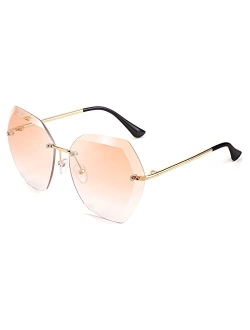 Women Oversized Rimless Sunglasses Diamond Cutting Lens Sun Glasses B2569