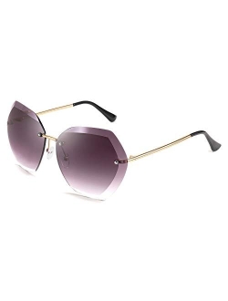 Women Oversized Rimless Sunglasses Diamond Cutting Lens Sun Glasses B2569