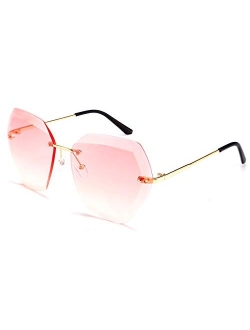 Women Oversized Rimless Sunglasses Diamond Cutting Lens Sun Glasses B2569