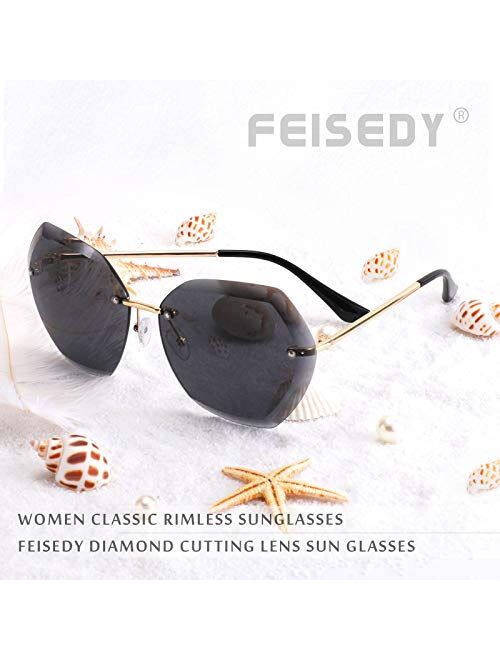 FEISEDY Women Oversized Rimless Sunglasses Diamond Cutting Lens Sun Glasses B2569