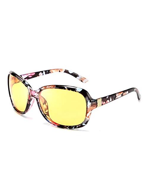 FEISEDY Classic Womens Night Glasses Driving Anti Glare Wrap Around Yellow Sunglasses B2548