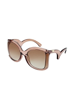 Oversized Square Butterfly Sunglasses Curved Curly Arm Frame Women's Fashion Shades B4035