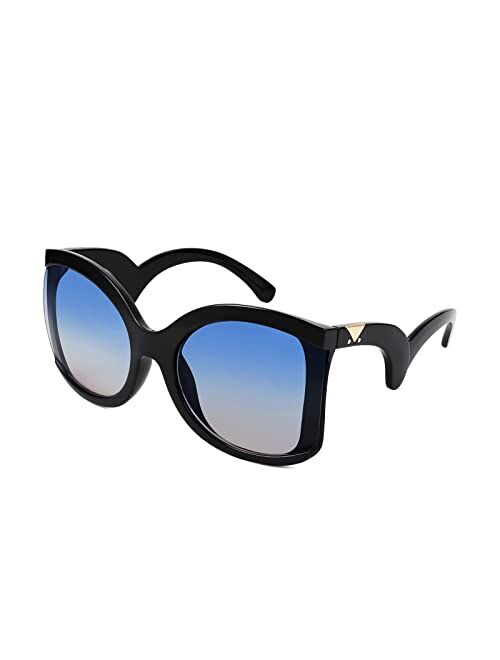 FEISEDY Oversized Square Butterfly Sunglasses Curved Curly Arm Frame Women's Fashion Shades B4035