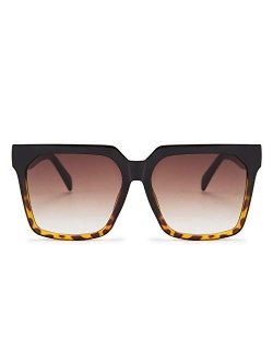 Womens Oversize Square Boyfriend Style Horned Rim Thick Plastic Sunglasses B2585