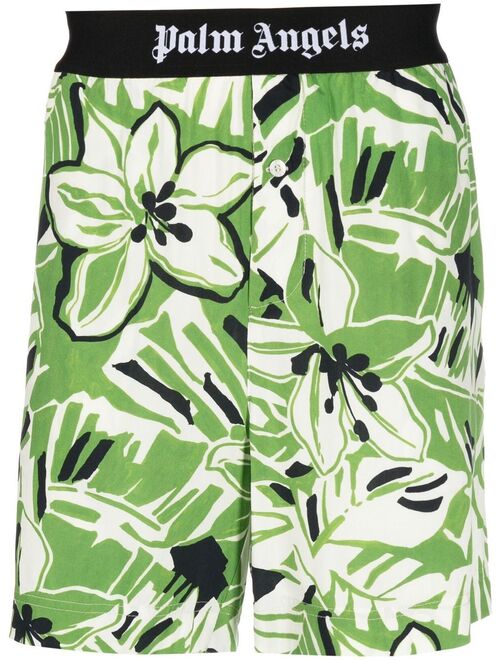 Palm Angels floral-print logo-waistband shorts