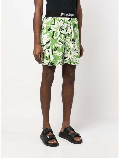 Palm Angels floral-print logo-waistband shorts