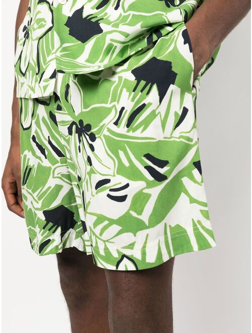 Palm Angels floral-print logo-waistband shorts