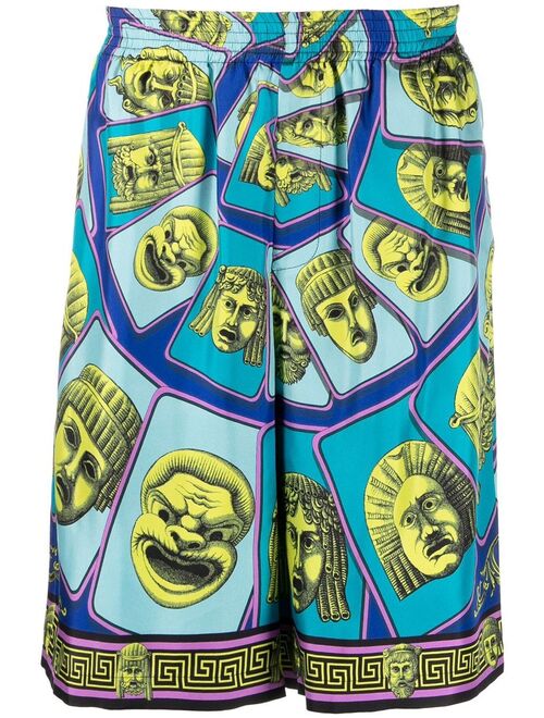 Versace Le Maschere print silk shorts