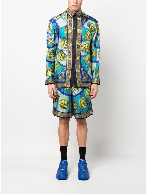 Versace Le Maschere print silk shorts