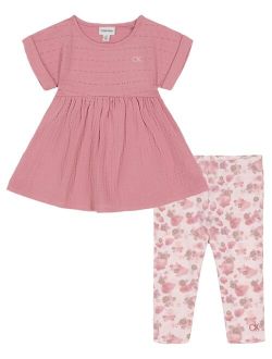 Little Girls Pointelle-Muslin Tunic and Floral Capri Leggings Set, 2 Piece