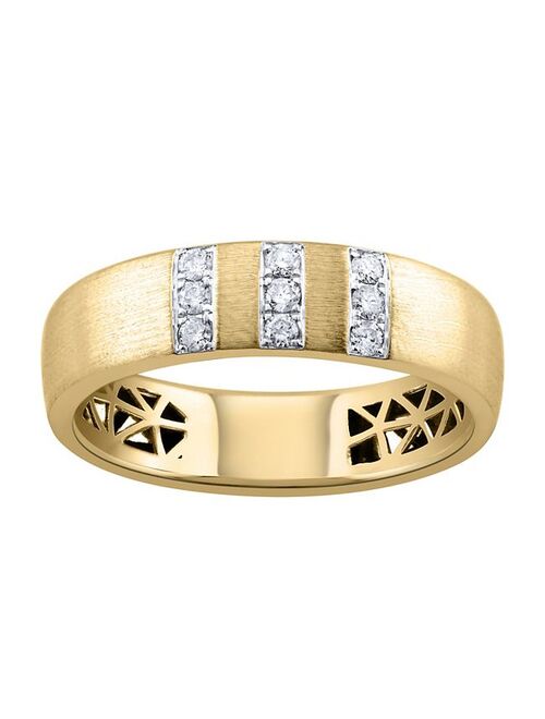 Men's LOVE CLOUD 10k Yellow Gold 1/5 Carat T.W. Diamond Triple Column Wedding Band