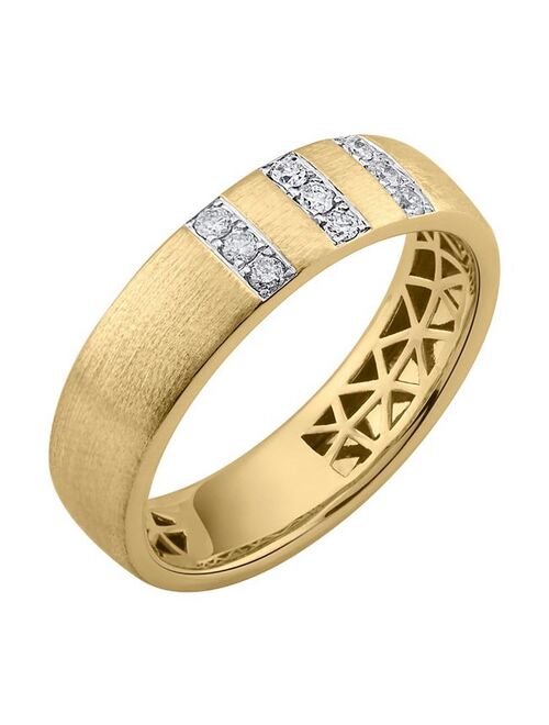 Men's LOVE CLOUD 10k Yellow Gold 1/5 Carat T.W. Diamond Triple Column Wedding Band