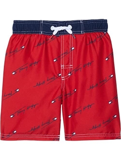 Kids Tommy Logo Script Swim Trunks (Big Kids)