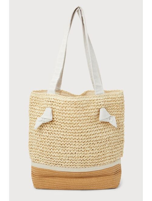 Bay Sky Alana Beige Woven Straw Tote Bag