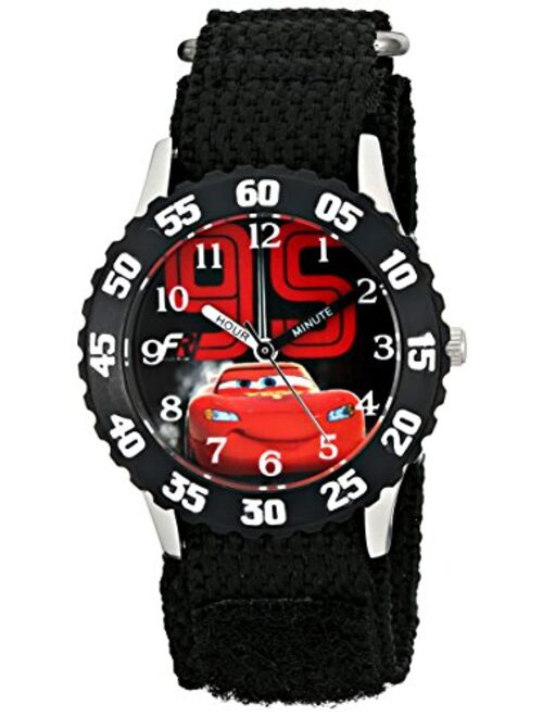 Disney Kids' W001586, Cars Lightning McQueen Stainless Steel Watch, Black Nylon Band