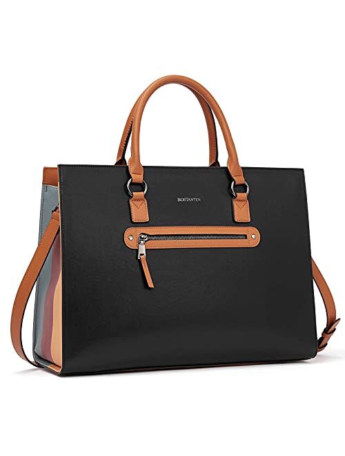 BOSTANTEN Leather Laptop Briefcase for Women Shoulder Bag 15.6 Inch Business Computer Tote