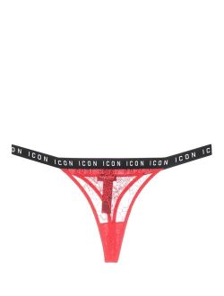 logo-waist lace thong