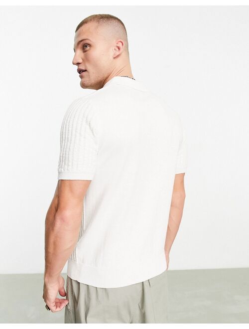 River Island Waffle Knit Polo In White