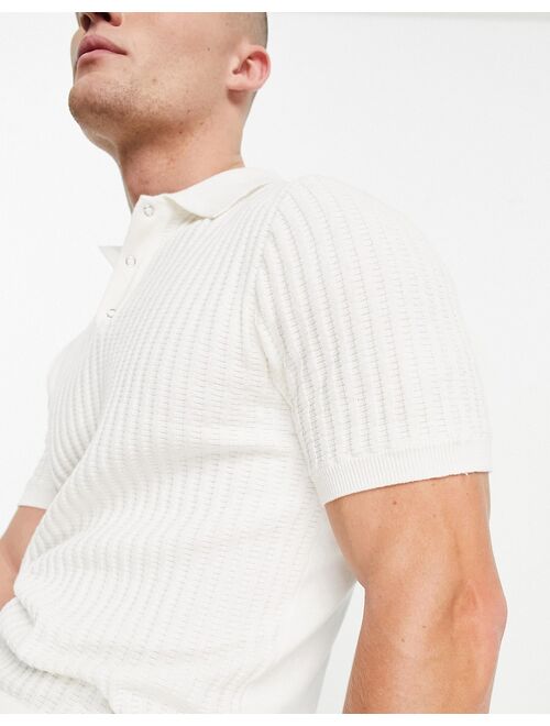 River Island Waffle Knit Polo In White