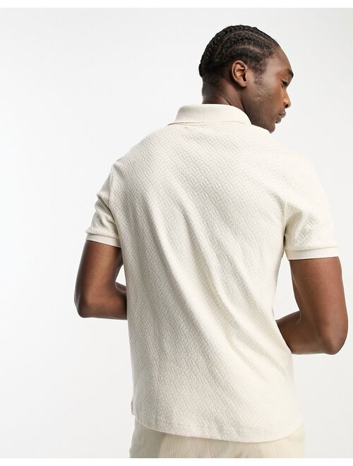 River Island slim textured open neck polo in ecru