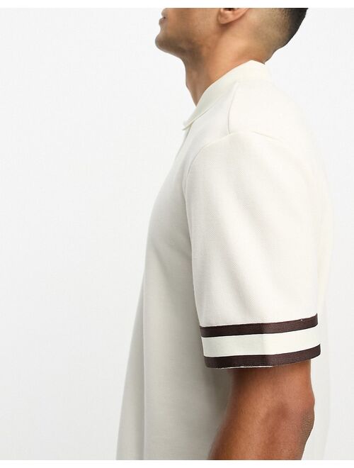 River Island slim taped polo in ecru