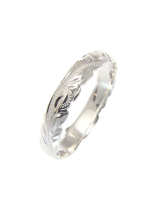 Arthur's Jewelry Sterling Silver 925 4mm Cut Out Edge Hawaiian Scroll Hand Engraved Ring Band Size 1 to 11