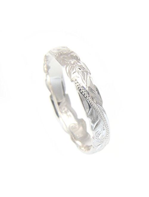 Arthur's Jewelry Sterling Silver 925 4mm Cut Out Edge Hawaiian Scroll Hand Engraved Ring Band Size 1 to 11