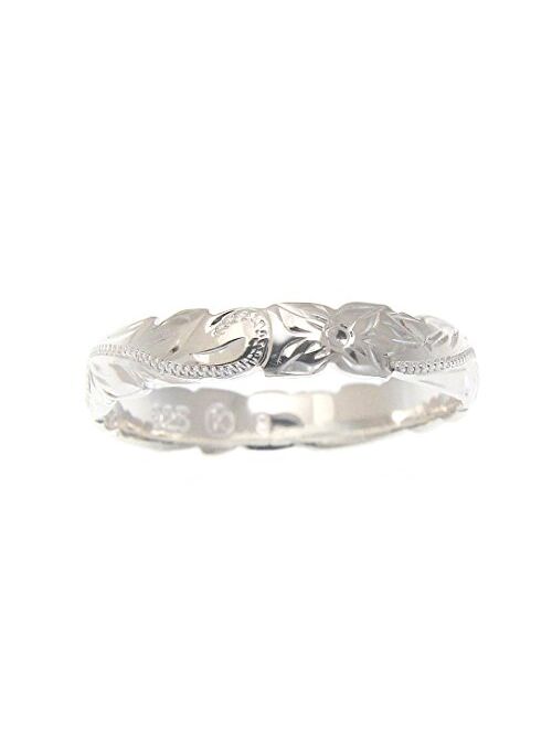 Arthur's Jewelry Sterling Silver 925 4mm Cut Out Edge Hawaiian Scroll Hand Engraved Ring Band Size 1 to 11