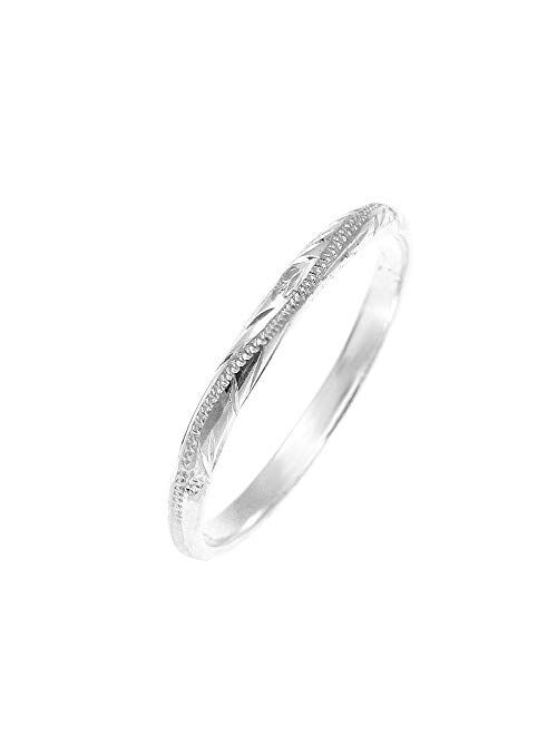 Arthur's Jewelry Sterling Silver 925 2mm Hawaiian Scroll Hand Engraved Ring Band Size 1 to 9