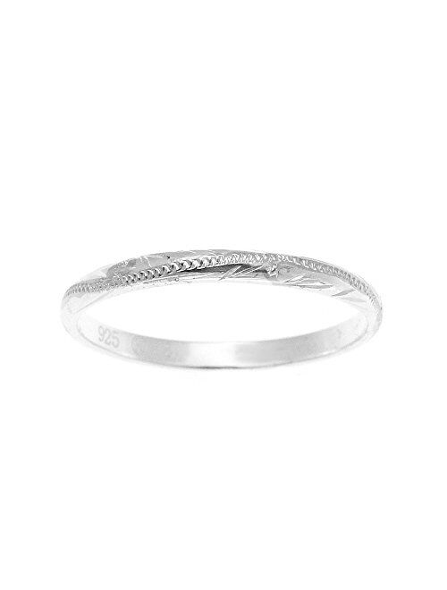 Arthur's Jewelry Sterling Silver 925 2mm Hawaiian Scroll Hand Engraved Ring Band Size 1 to 9