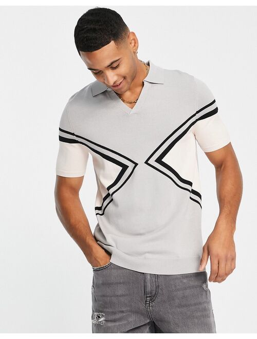 River Island short sleeve blocked open polo shirt in gray