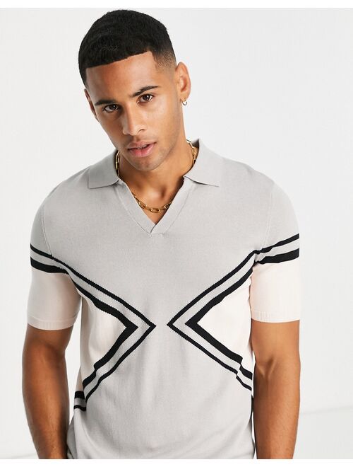 River Island short sleeve blocked open polo shirt in gray