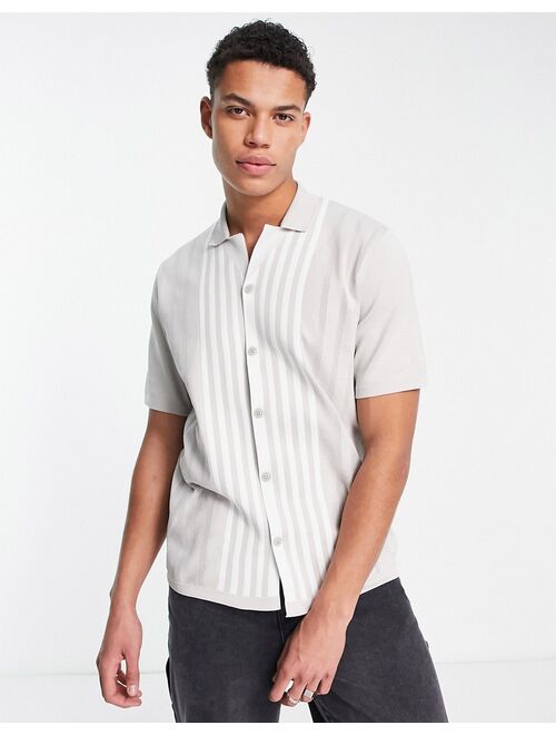 River Island stripe detail polo in stone