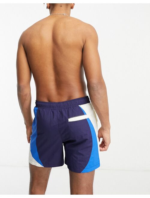 River Island wave block swim shorts in blue